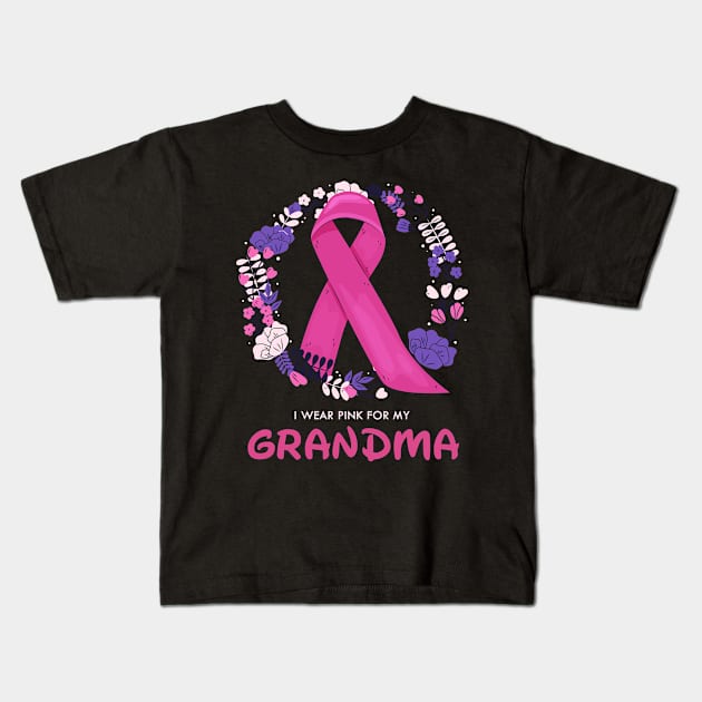 I Wear Pink For My Grandma Breast Cancer Awareness Kids T-Shirt by Trendy_Designs